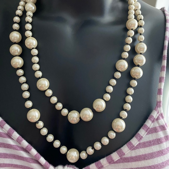 Jacob Multi-Strand Faux Cream Pearl Necklace Graduated Statement Silver Tone Ext - Picture 11 of 14